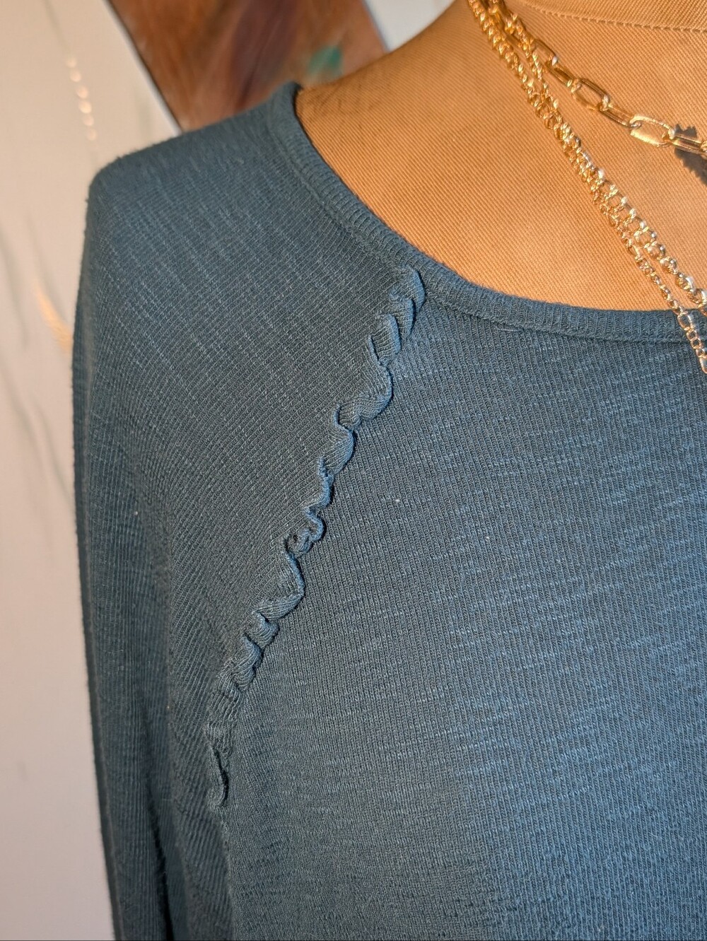 Blue Sweater With Ruffle Detail - Picture 3 of 9